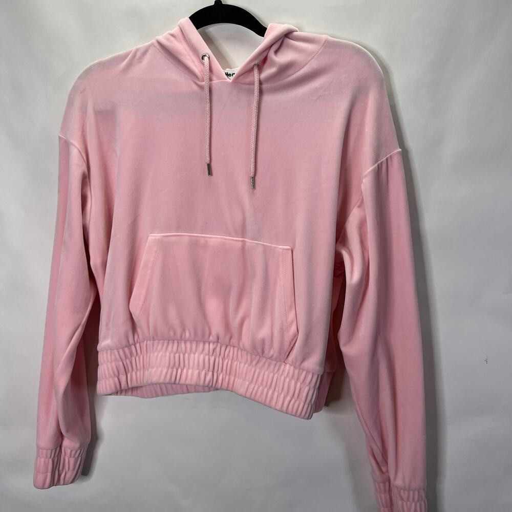 Pink Velour Cropped Zipup Hoodie Size Large